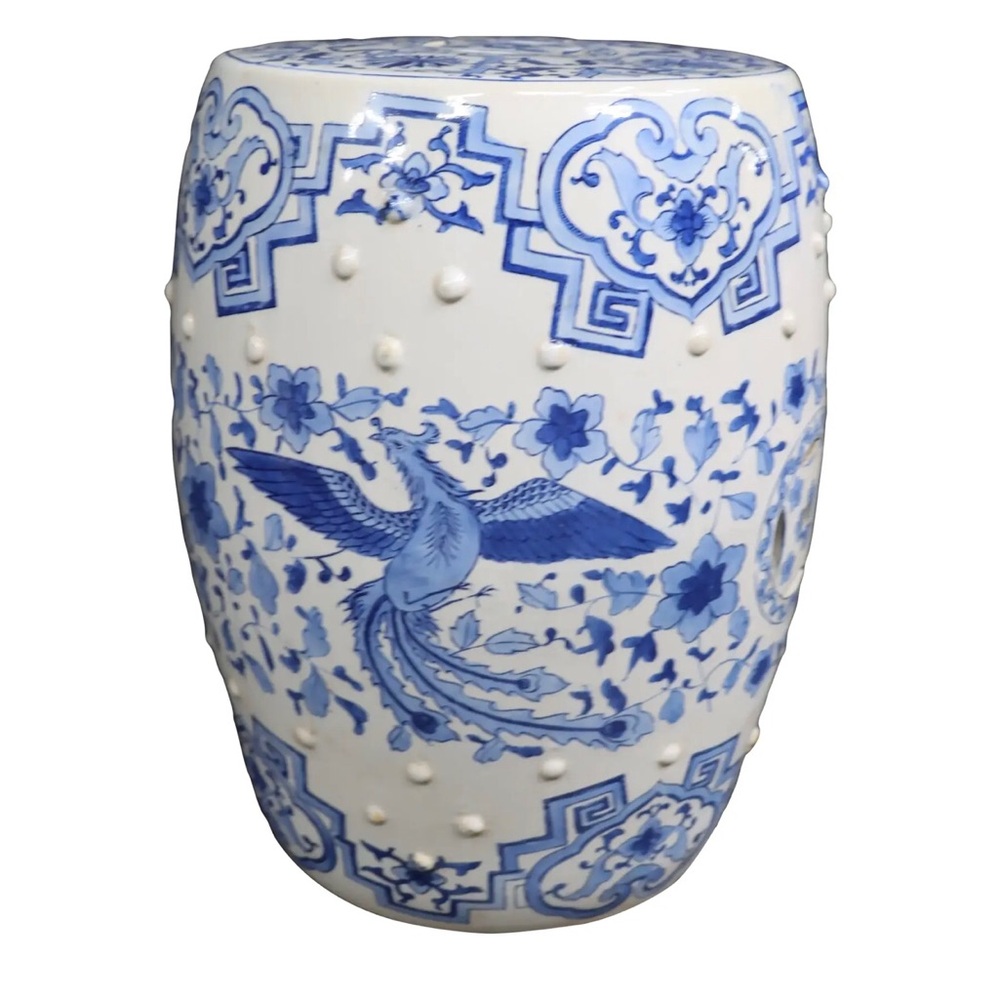 Vintage Blue & White Chinoiserie Garden Stool